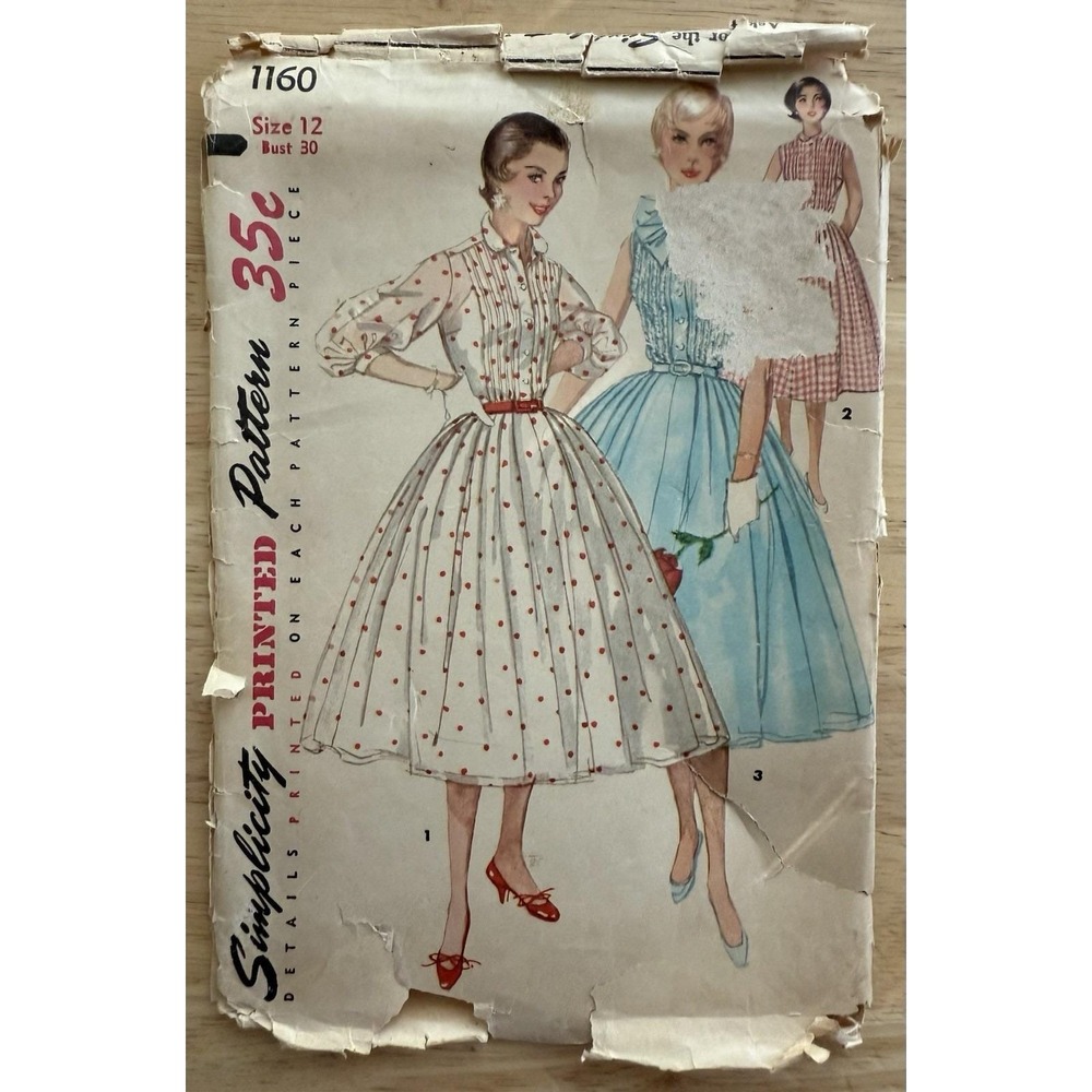 VTG 50's Simplicity Pattern‎ 1160 Dress Full Skirt Misses' Size 12 Bust 30 CUT